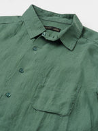 Men's Green 100% Linen Regular Fit Shirt