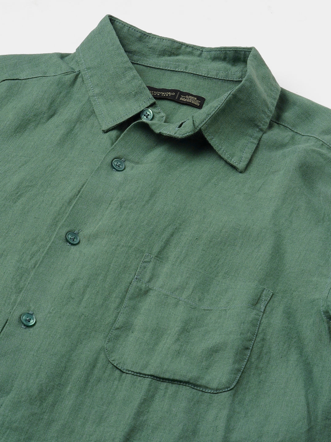 Men's Green 100% Linen Regular Fit Shirt