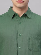 Men's Green 100% Linen Regular Fit Shirt