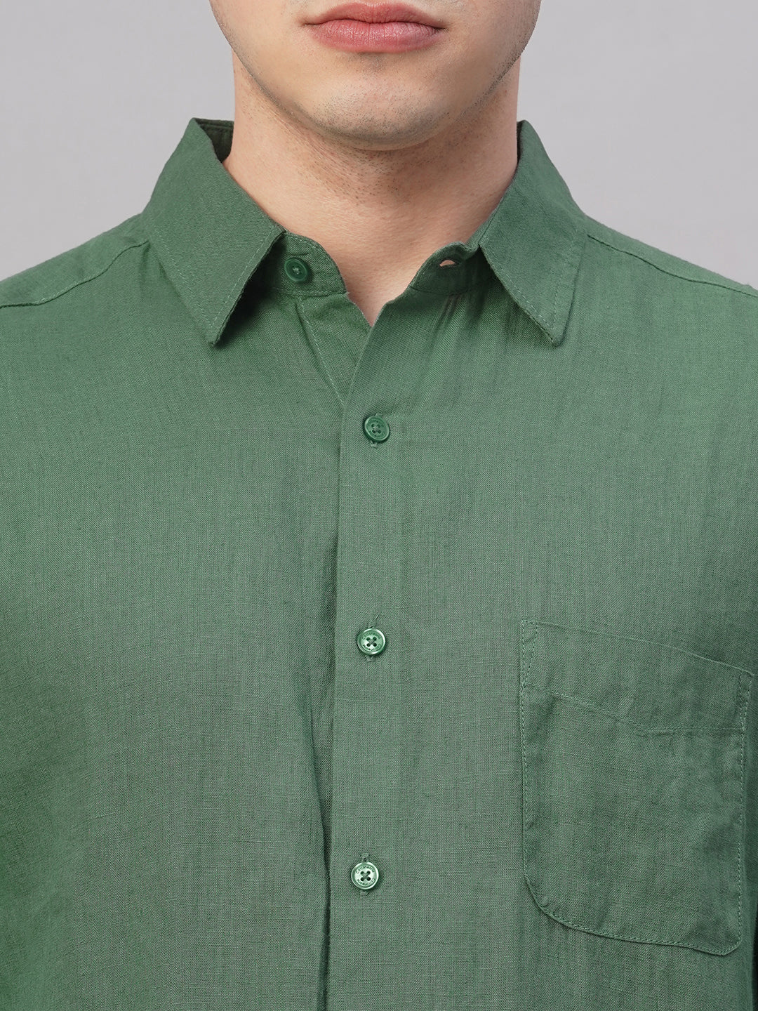 Men's Green 100% Linen Regular Fit Shirt