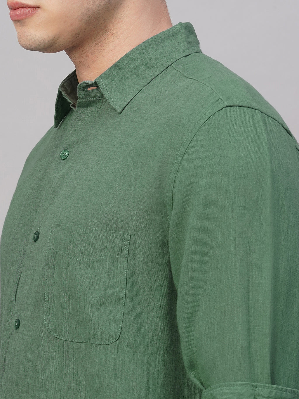 Men's Green 100% Linen Regular Fit Shirt