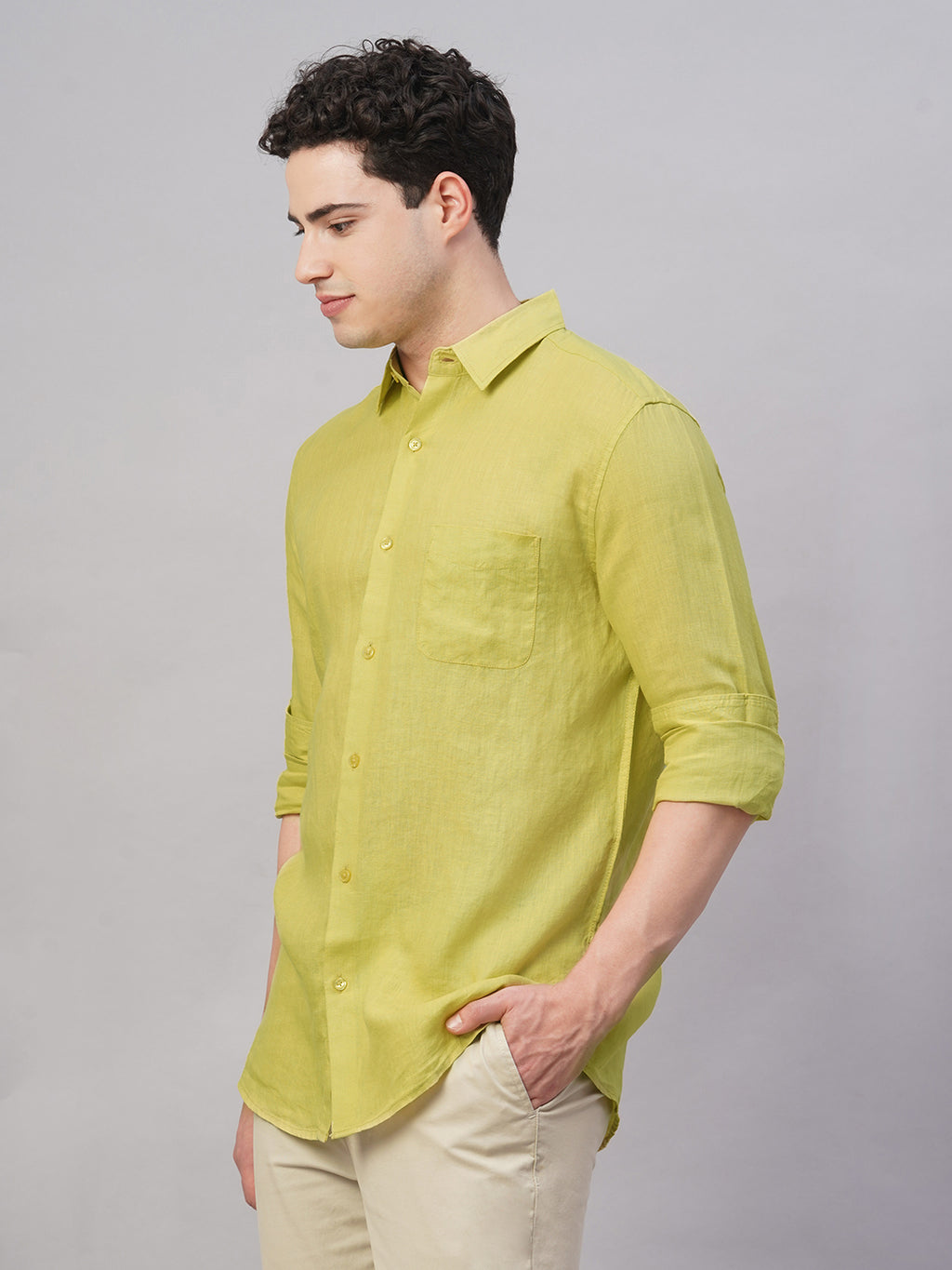 Men's Lemon 100% Linen Regular Fit Shirt
