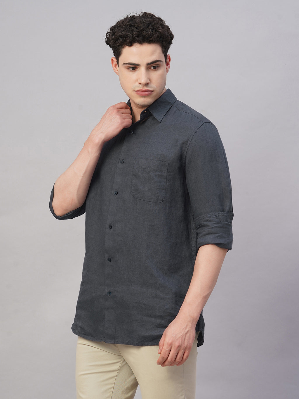 Men's Navy 100% Linen Regular Fit Shirt