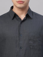 Men's Navy 100% Linen Regular Fit Shirt