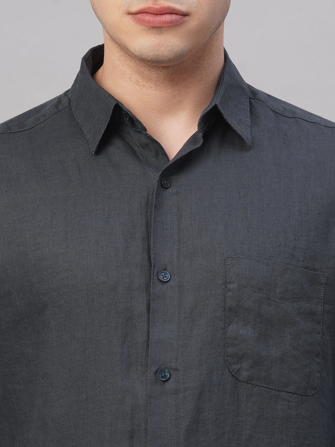 Men's Navy 100% Linen Regular Fit Shirt