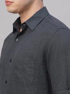 Men's Navy 100% Linen Regular Fit Shirt