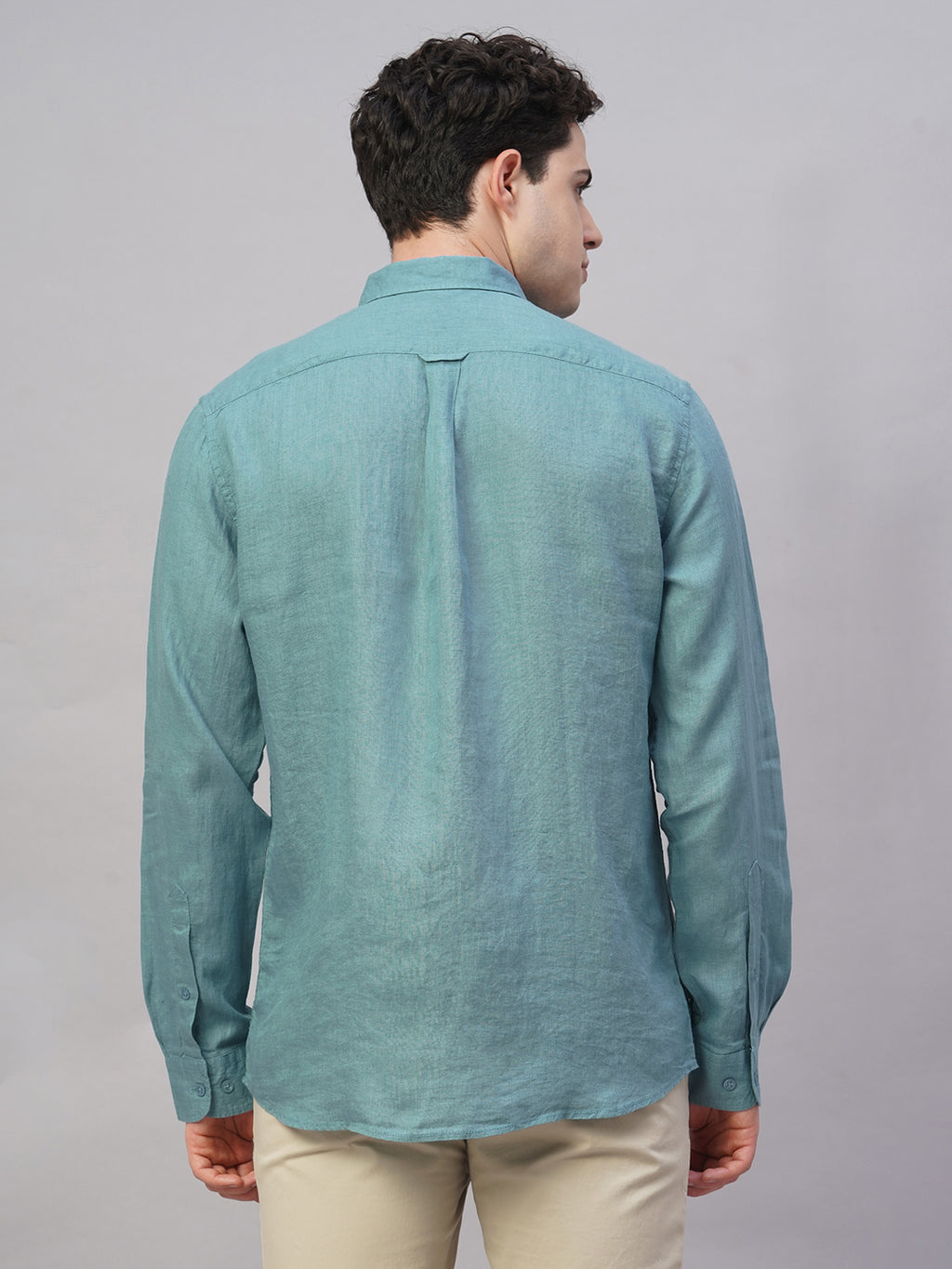 Men's Teal 100% Linen Regular Fit Shirt