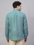 Men's Teal 100% Linen Regular Fit Shirt