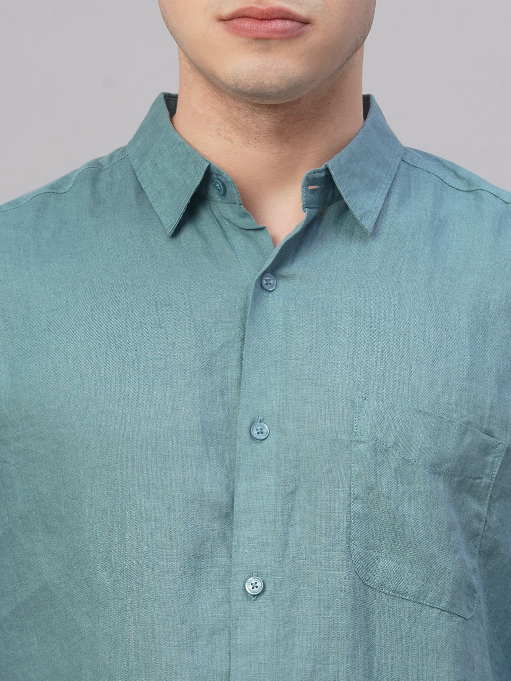 Men's Teal 100% Linen Regular Fit Shirt