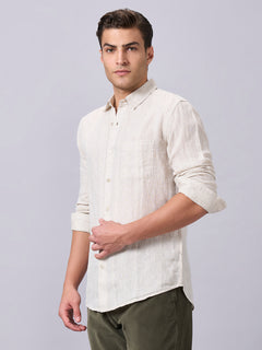 Men’s Linen Cotton Regular Fit Textured Full Sleeve Shirt Natural