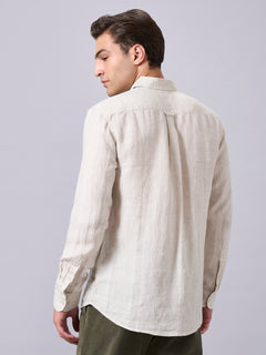 Men’s Linen Cotton Regular Fit Textured Full Sleeve Shirt Natural
