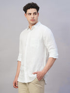 Men's Blue 100% Linen Regular Fit Shirt