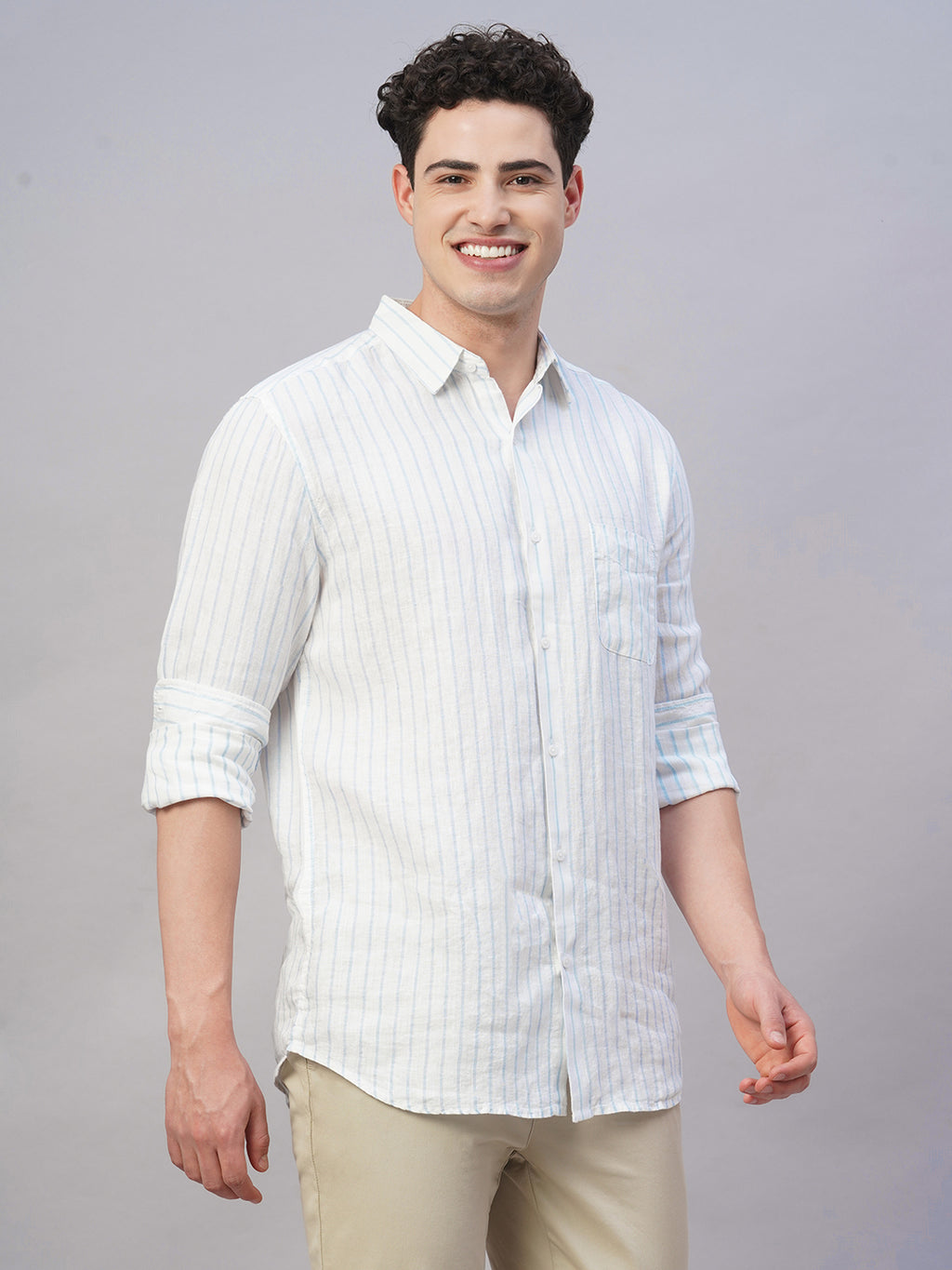 Men's Blue 100% Linen Regular Fit Shirt