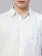 Men's Blue 100% Linen Regular Fit Shirt