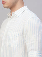 Men's Blue 100% Linen Regular Fit Shirt