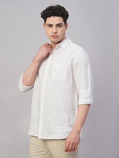 Men’s Linen Regular Fit Stripe Shirt Lilac