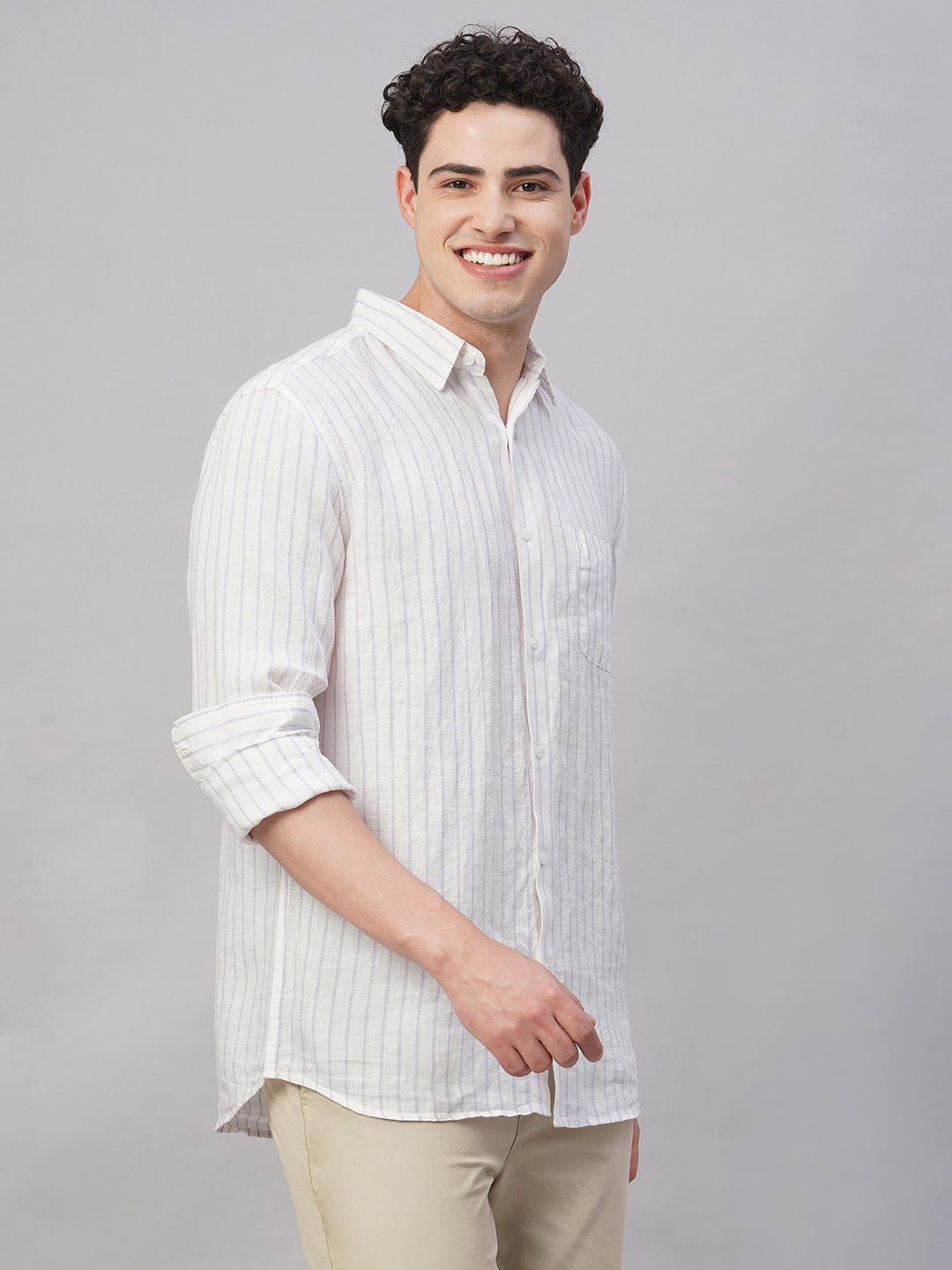 Men's Lilac 100% Linen Regular Fit Shirt