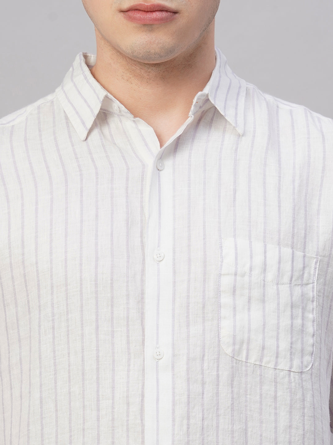 Men's Lilac 100% Linen Regular Fit Shirt