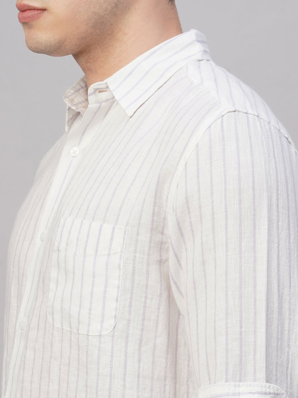 Men's Lilac 100% Linen Regular Fit Shirt