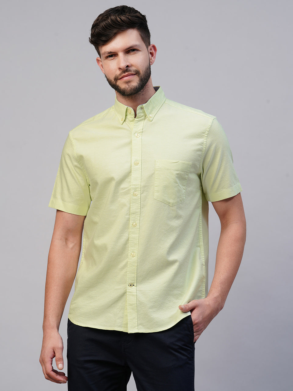 Green Regular Fit Regular Collar Long Sleeves Cotton Men's Shirt by Being Human Clothing