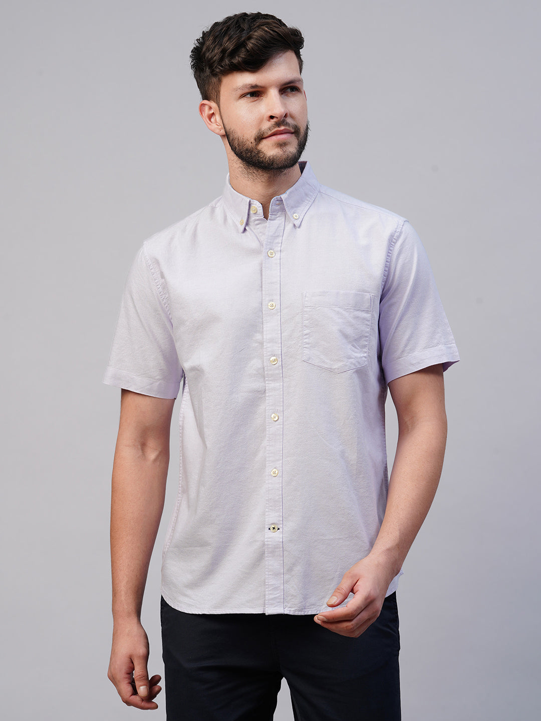 Men's Cotton Lilac Regular Fit Shirt