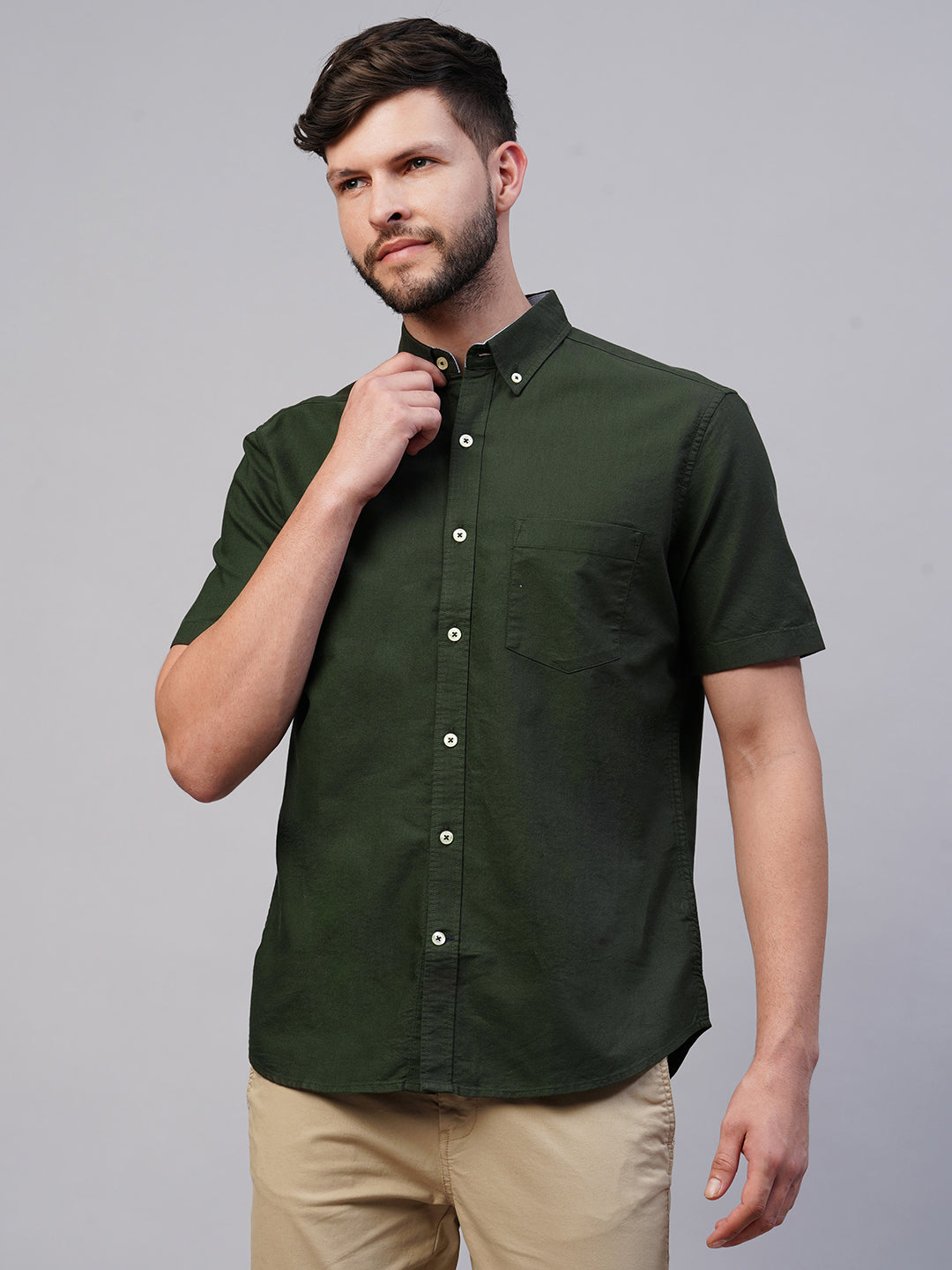 Men's Cotton Olive Regular Fit Shirt