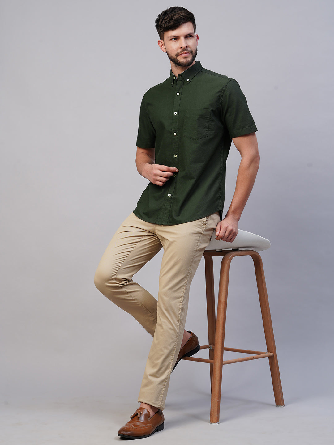 Men's Cotton Olive Regular Fit Shirt