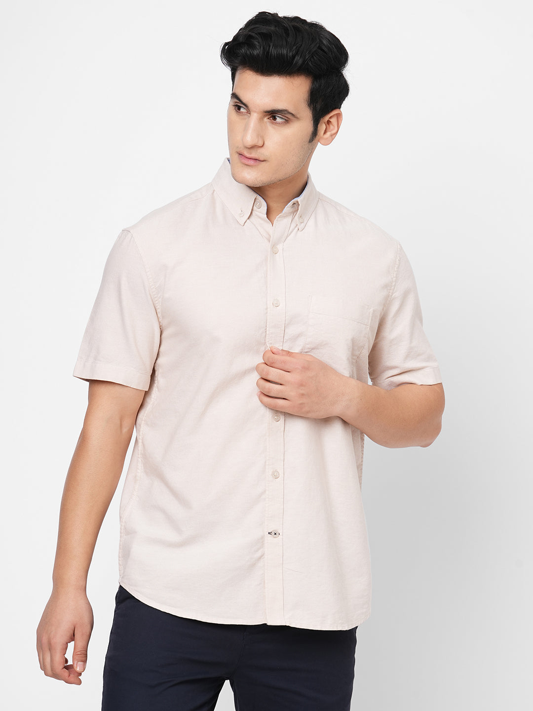 Men's Khaki Oxford Cotton Regular Fit Shirts