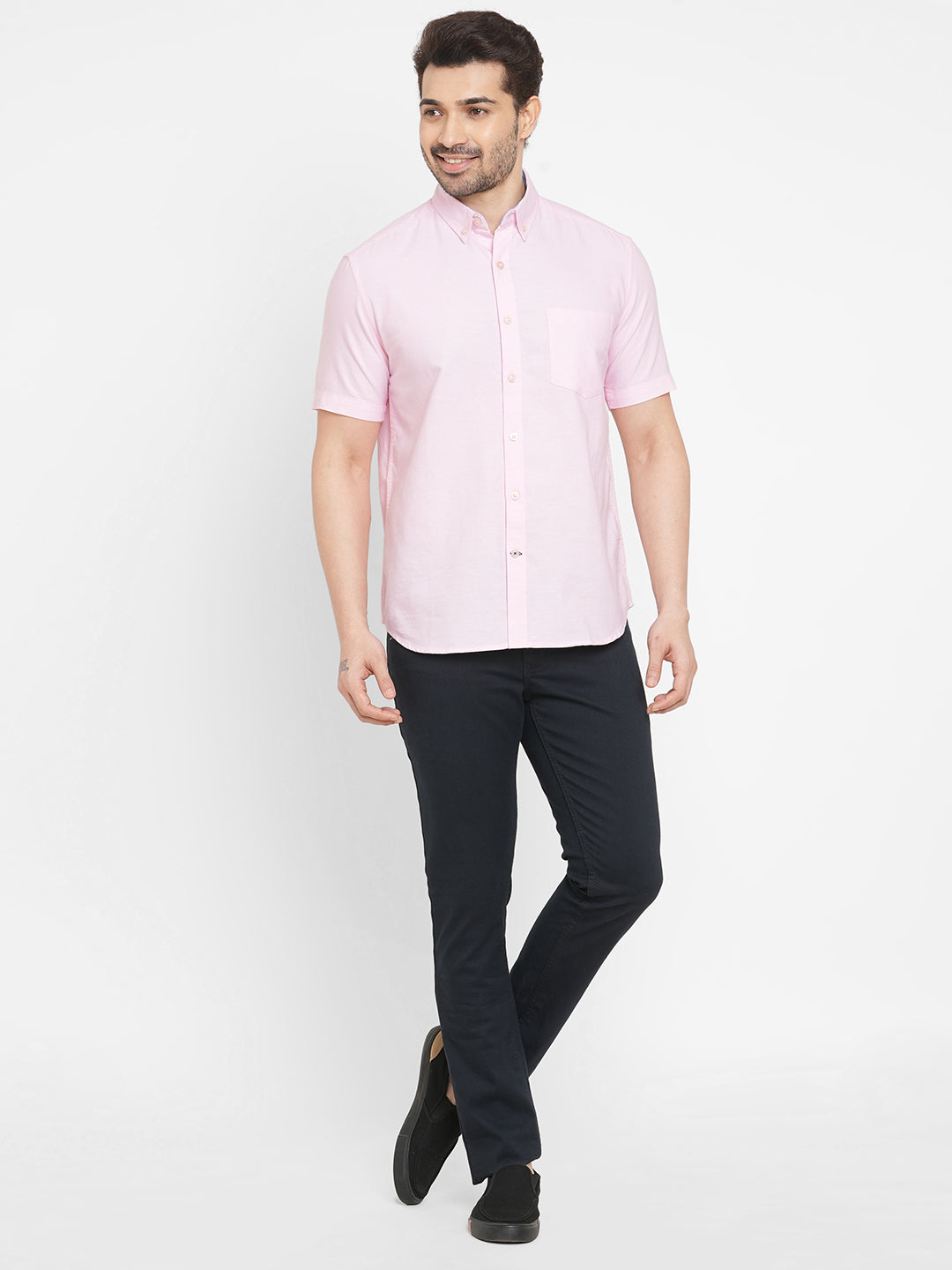 Men's Pink Oxford Cotton Regular Fit Shirts