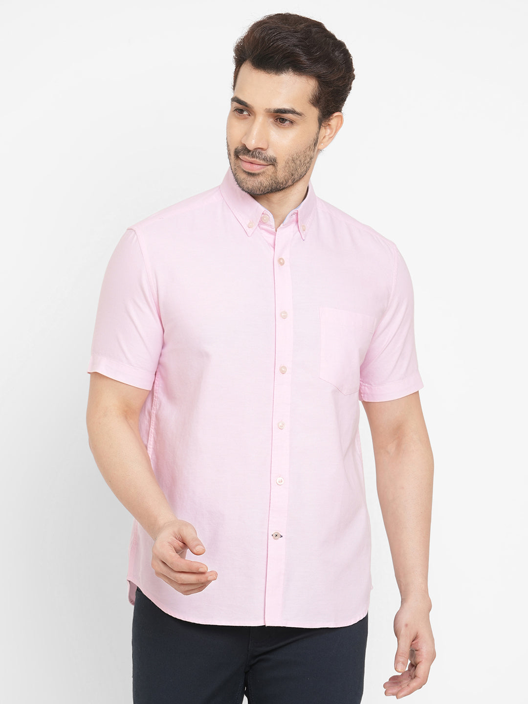 Men's Pink Oxford Cotton Regular Fit Shirts