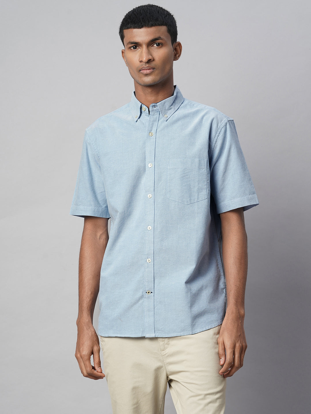 Men's Blue Oxford 100% Cotton Regular Fit Shirt
