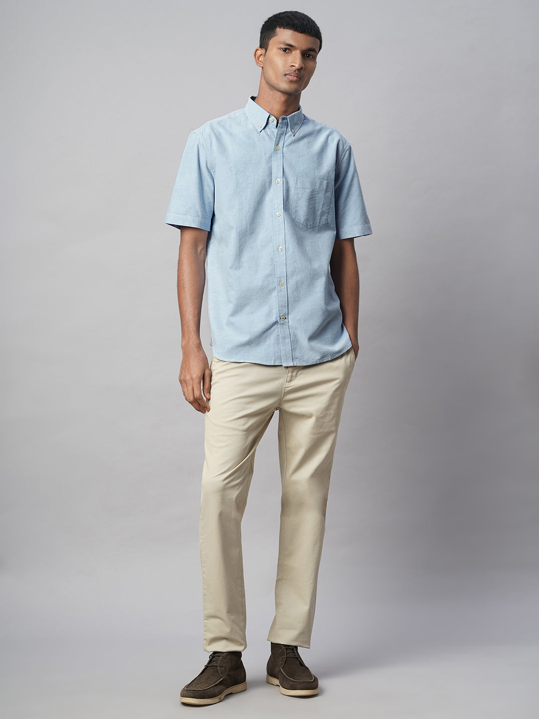 Men's Blue Oxford 100% Cotton Regular Fit Shirt