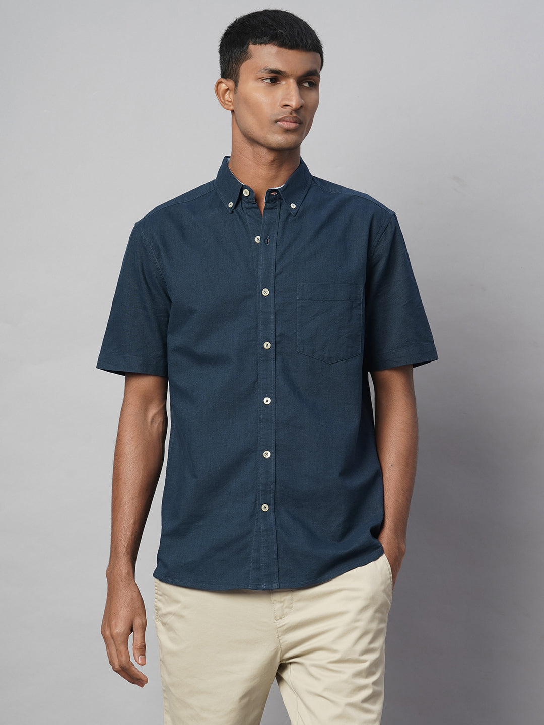 Men's Navy Oxford 100% Cotton Regular Fit Shirt