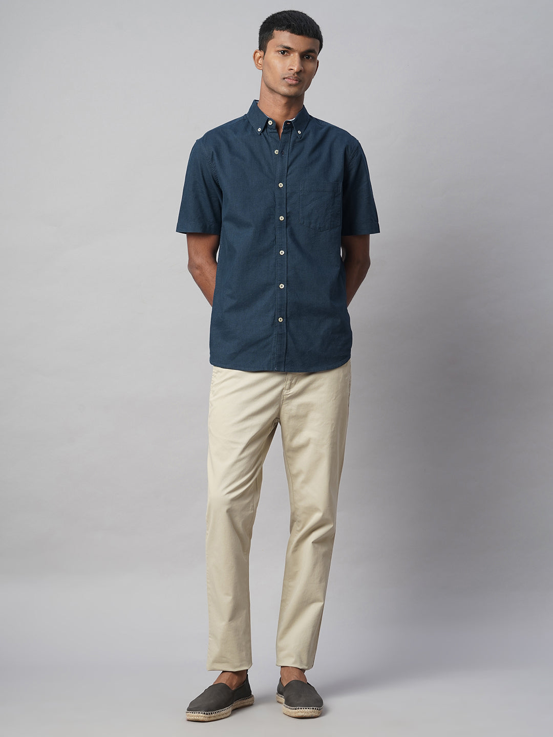 Men's Navy Oxford 100% Cotton Regular Fit Shirt