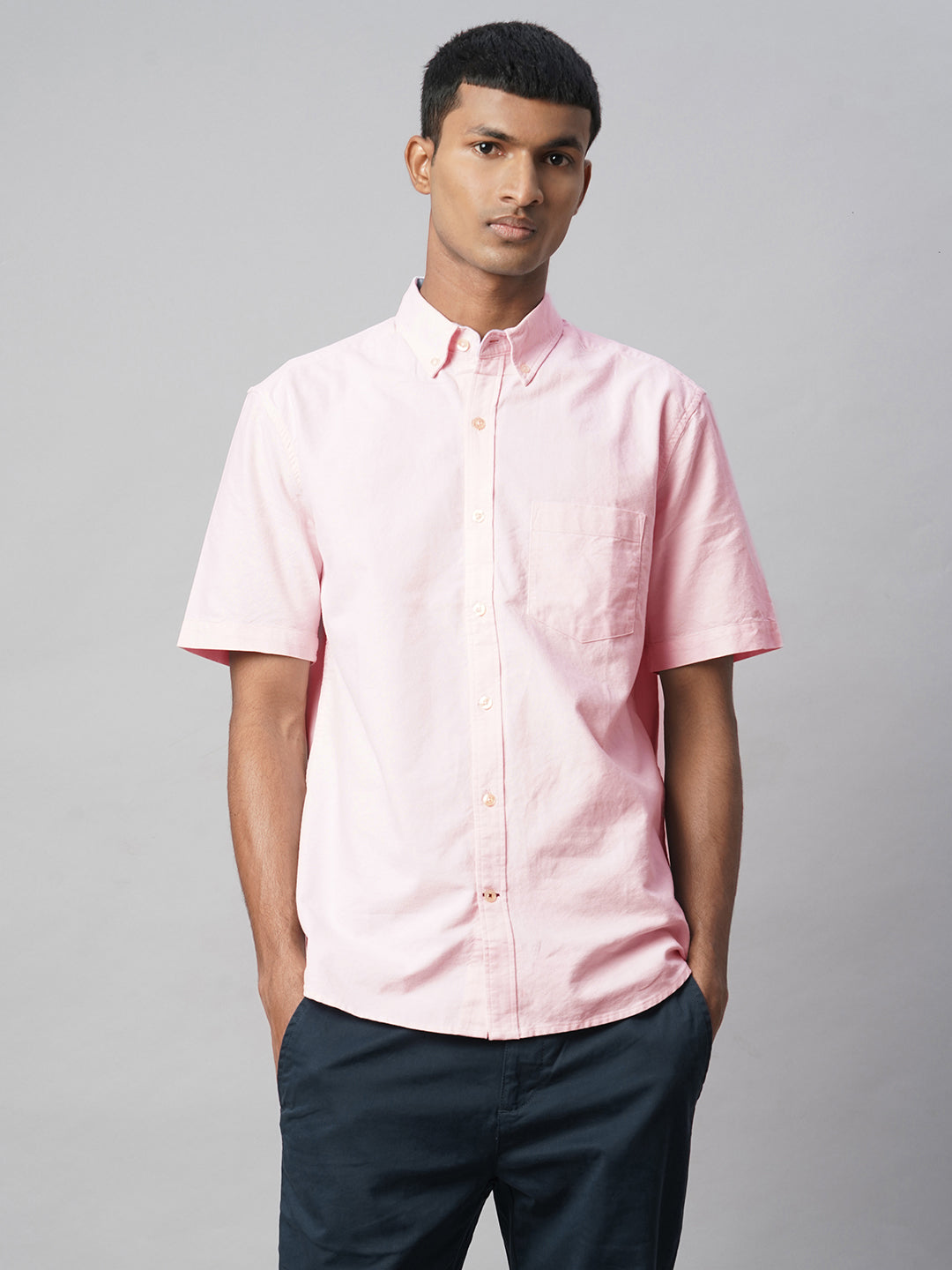 Men's Pink Oxford 100% Cotton Regular Fit Shirt