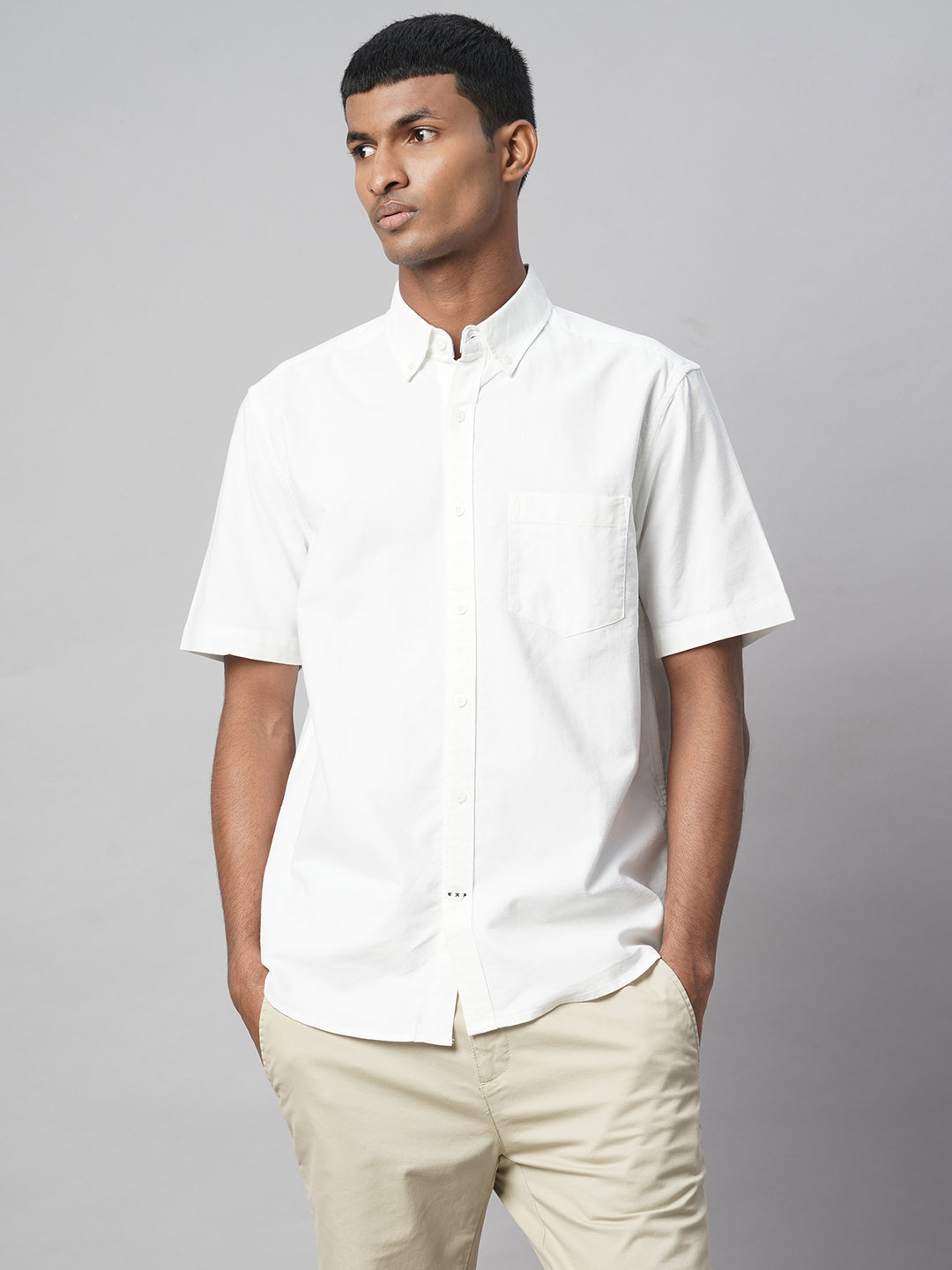 Men's White Oxford 100% Cotton Regular Fit Shirt