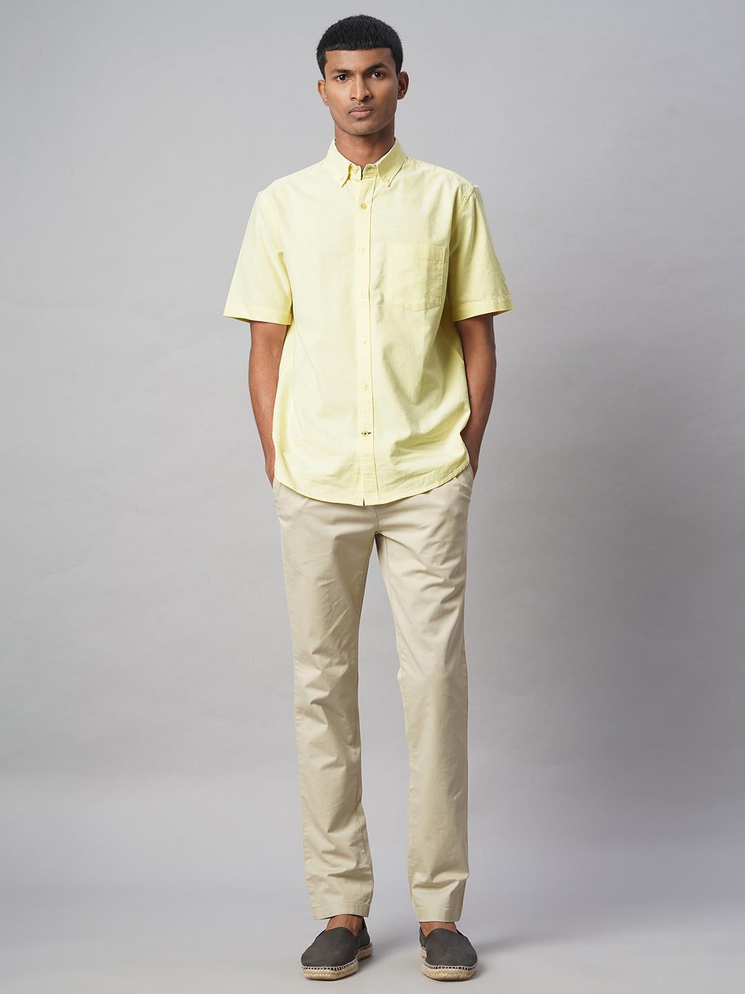 Men's Yellow Oxford 100% Cotton Regular Fit Shirt