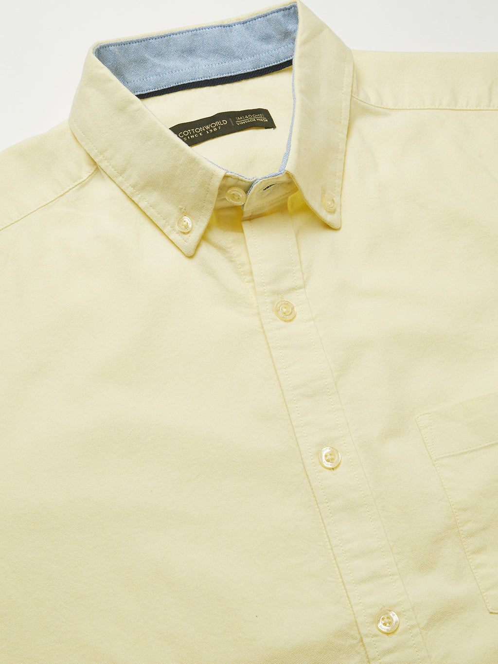 Men's Yellow Oxford 100% Cotton Regular Fit Shirt