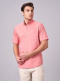 men's 100% cotton regular fit shirt brick – Buttondown Collar Half Sleeves