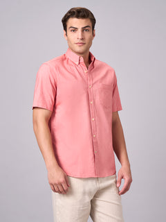 men's 100% cotton regular fit shirt brick – Buttondown Collar Half Sleeves