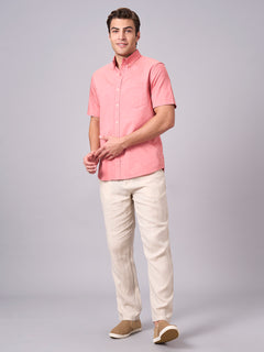 men's 100% cotton regular fit shirt brick – Buttondown Collar Half Sleeves