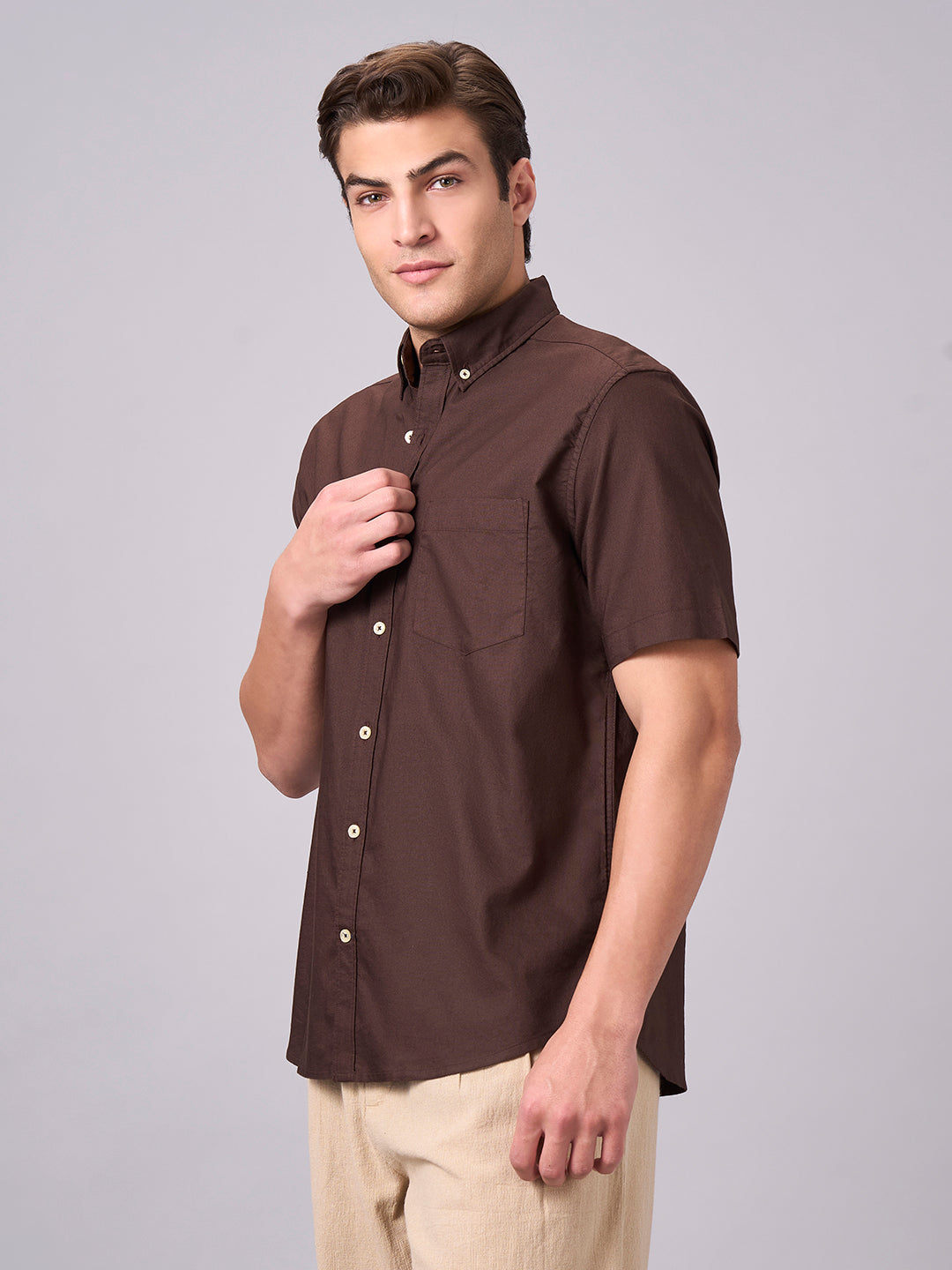 Men's Coffee 100% Cotton Regular Fit Shirt