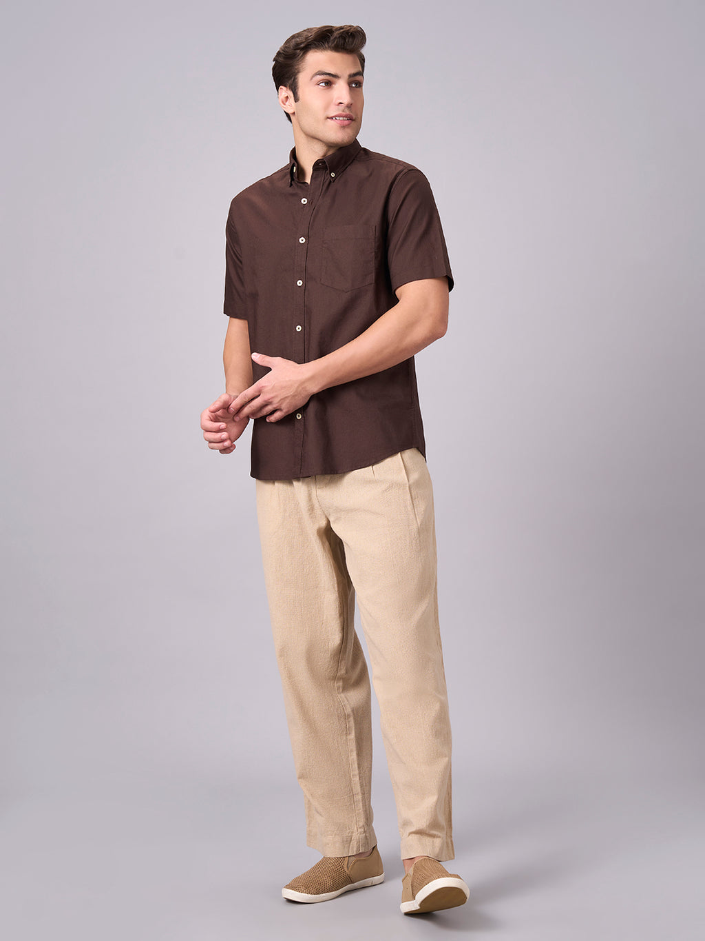 Men's Coffee 100% Cotton Regular Fit Shirt