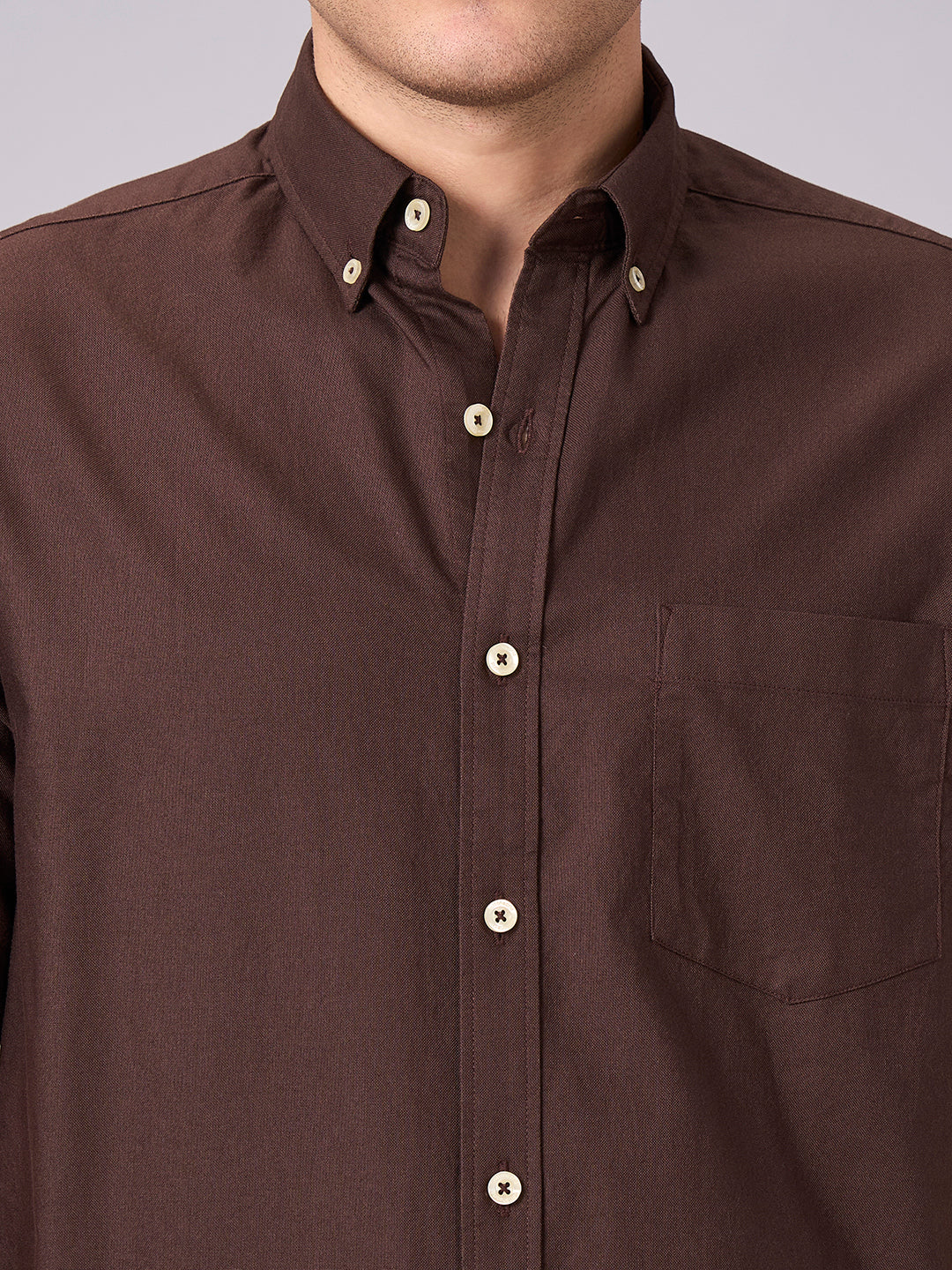 Men's Coffee 100% Cotton Regular Fit Shirt