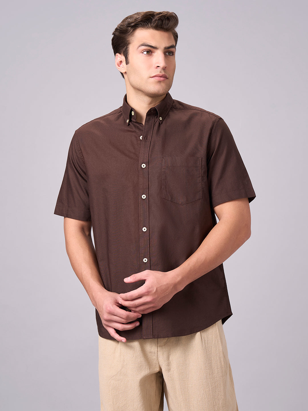 Men's Coffee 100% Cotton Regular Fit Shirt