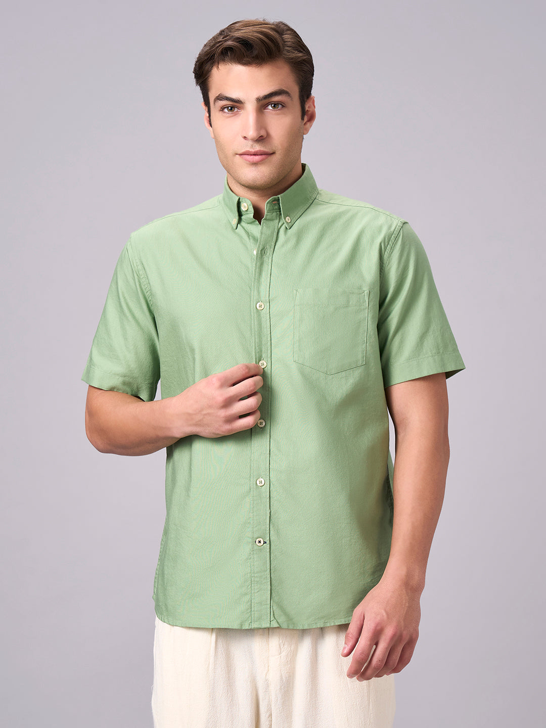 Men's Green 100% Cotton Regular Fit Shirt