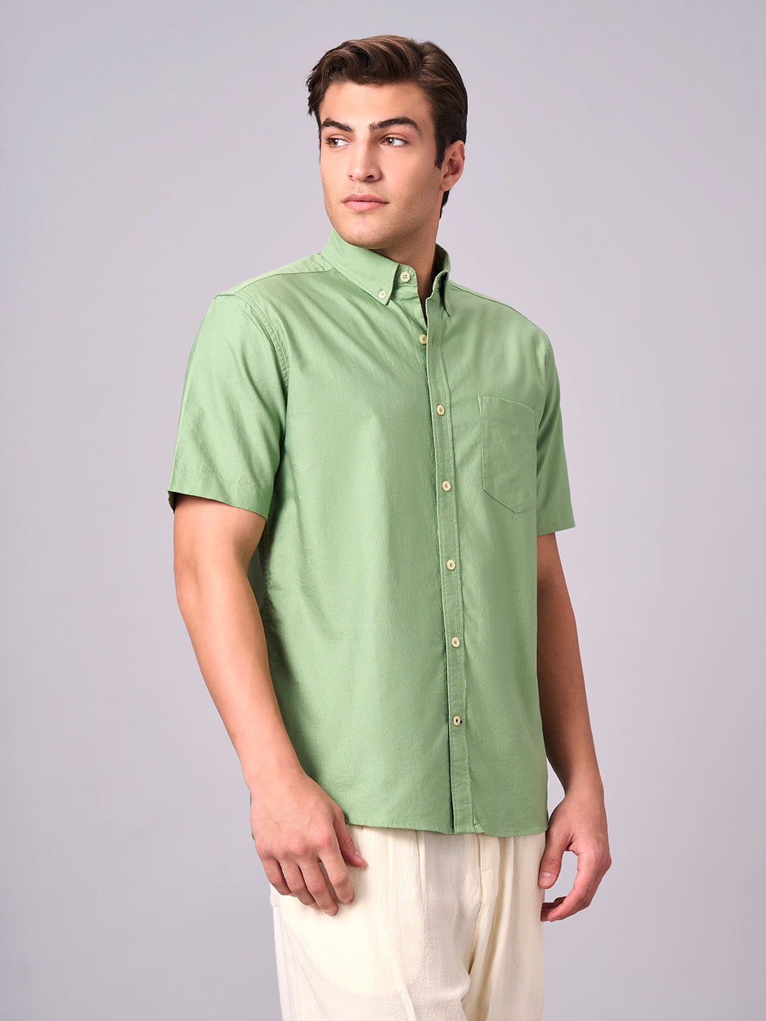 Men's Green 100% Cotton Regular Fit Shirt