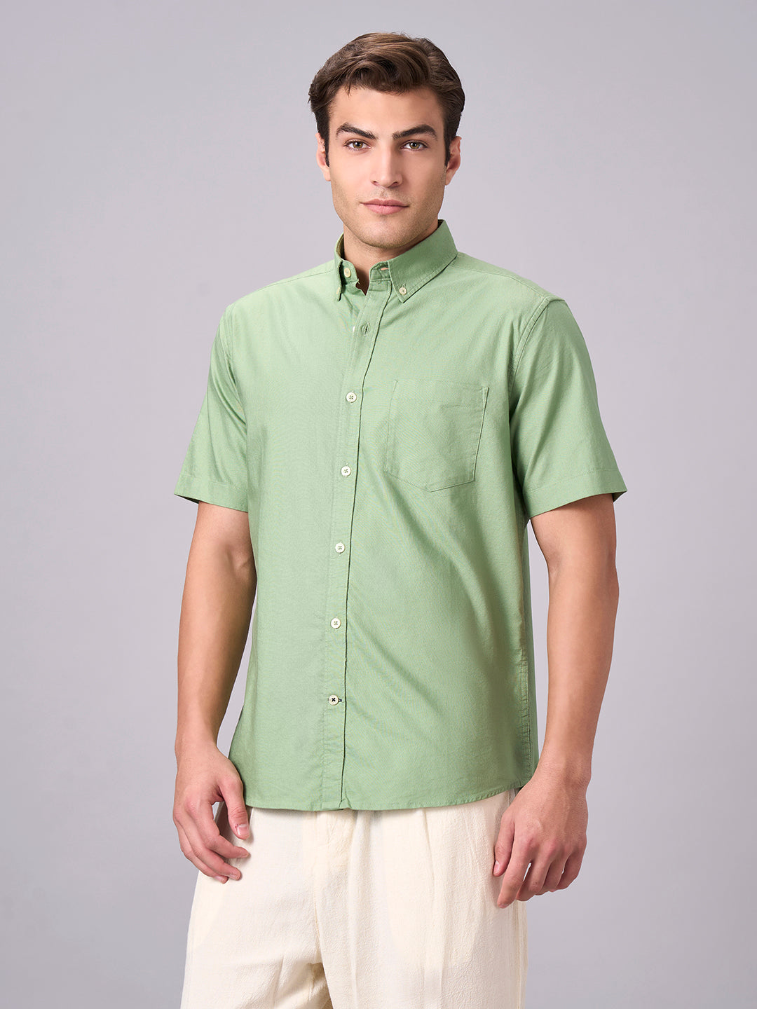 Men's Green 100% Cotton Regular Fit Shirt