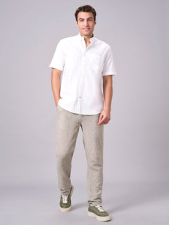 Men's 100% Cotton Regular Fit Band Collar Short Sleeve Shirt White