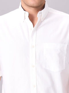 Men's 100% Cotton Regular Fit Band Collar Short Sleeve Shirt White